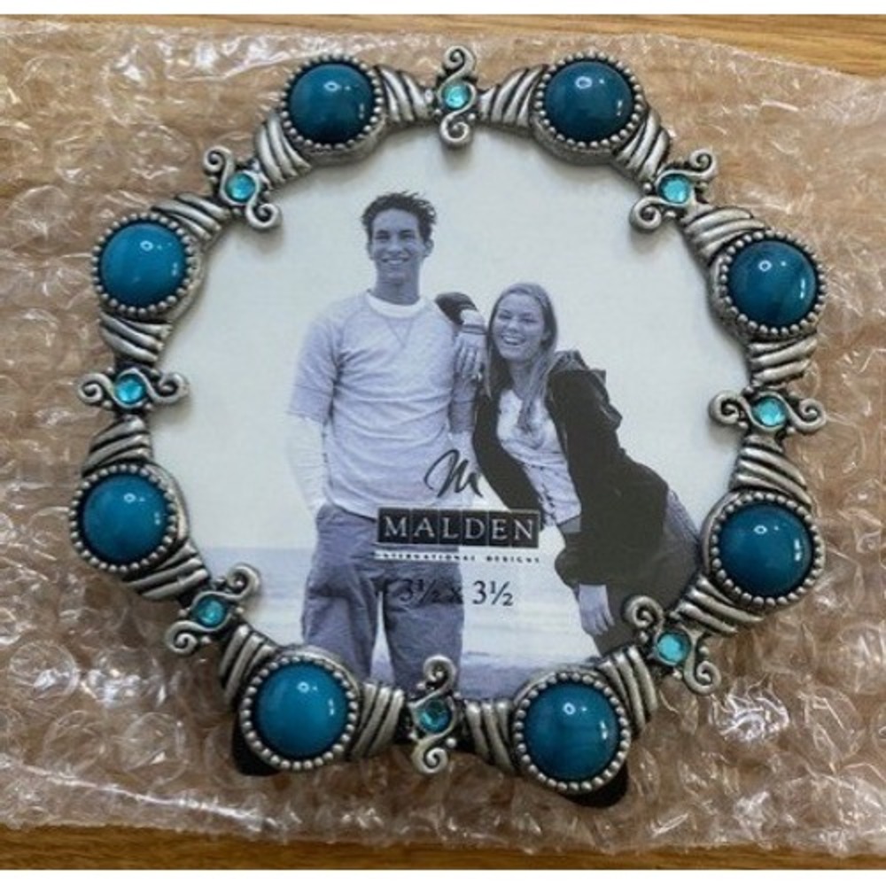 Malden Sedona Picture Frame 3.5x3.5 Turquoise Silver Round Vintage NEW 6378-33